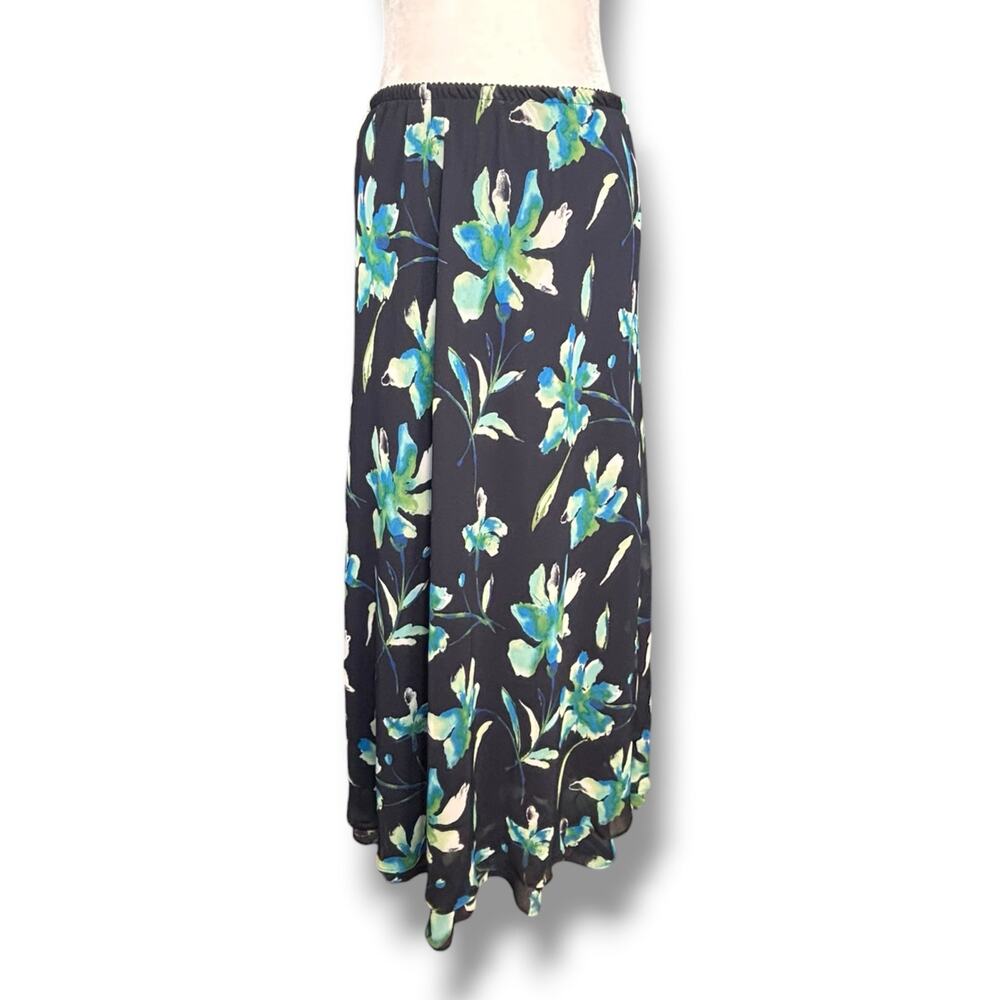 East 5th Blue Floral Midi Skirt Watercolor Pull On Chiffon‎ Size 12 Feminine